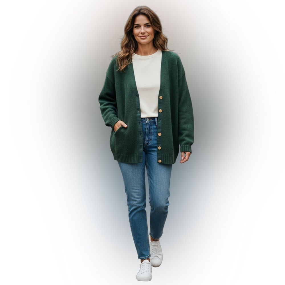 Aston Hand Frame Button Front 100% Wool Cardigan